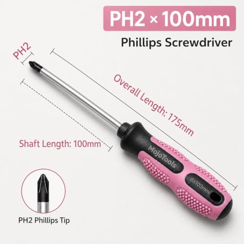10-Piece Pink Magnetic Screwdriver Set in Storage Tube - color: Pink