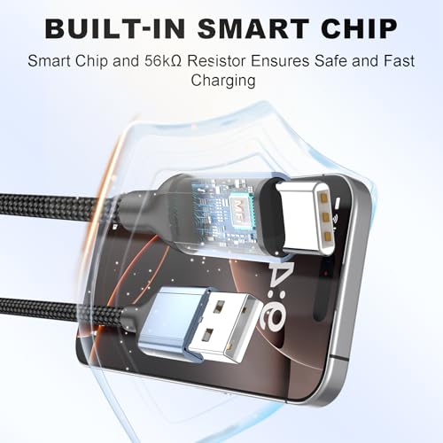 Short USB to USB C Cable 1ft, 2Pack Fast Charging 1 Foot USB C Cable for Car Braided Short USB A to C 1 ft Charger Cord for iPhone 16/15 Pro/Max, Samsung Galaxy S24 S23, Google Pixel, iPad - size: 1 FT