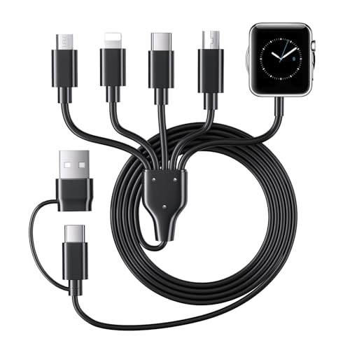 YIFYSUN 5-in-2 Multi Charging Cable for Apple Watch Charger : USB A/C Input, Type C/IP/Micro USB/Mini B Cable Cord for iWatch Ultra/SE/10-1/iPhone 17-11/Galaxy S25-S20/Garmin GPS-Black, 4FT - color: Black