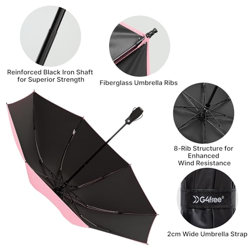 G4Free 46 Inch Inverted Umbrella Windproof Travel Umbrella for Rain & Sun | Black Coating UV Protection, Strong 8 Ribs, Auto Open/Close, Reverse Folding Umbrella with Non-Slip Grip, Fits Car & Backpack - color: Pink