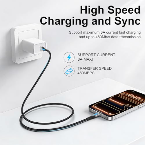 USB to USB C Cable 3ft, 2Pack USB A to USBC Cable, Braided Type C Charger Cord 3A Fast Charging for iPhone 17 16 15 Pro Max Samsung Galaxy S25 S24 S23 iPad Air Pro - color: Black, size: 3 FT