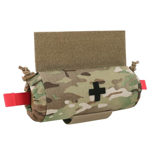 Tactical First Aid Drop Dump Pouch, Micro Medical Trauma Roll Up Drop Pouch EMT IFAK Sub Abdominal Carrying Bag with Hook-N-Loop (MC) - color: MC