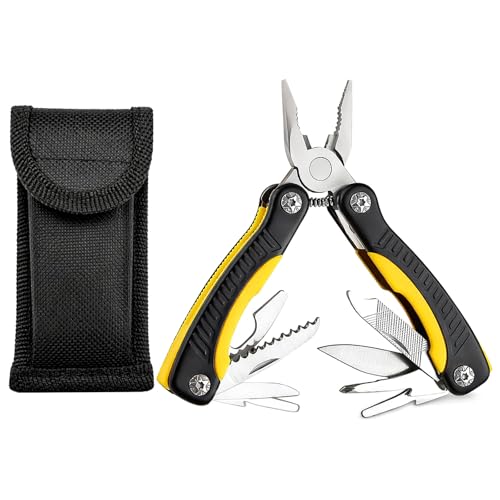 Compact 11-in-1 Mini Pocket Multitool Knife – Small Folding Pliers Tool with Blade, Screwdrivers & Nylon Sheath for EDC, Camping, Hiking