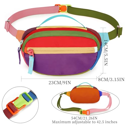 Retro Fanny Pack for Women Men Hiking Waist Packs 2 Pockets Color-blocking Belt Bags for Festival 80s 90s Theme Party Running Traveling (Purple) - color: Purple
