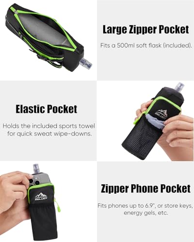 Zelvot Handheld Water Bottle Running with Phone Holder, 17 oz, Orange - color: Orange