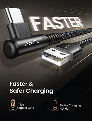 AINOPE 2-Pack Type C Charging Cable 3.1A Fast Charge, Right Angle [6.6ft+6.6ft] USB C Cable, Durable Nylon Braided Type C Charging Cable Fast Charge Compatible Galaxy S10 S9 S21, LG V30,V20,G6 - color: Black, size: 6.6FT+6.6FT