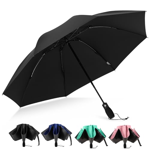 G4Free 46 Inch Inverted Umbrella Windproof Travel Umbrella for Rain & Sun | Black Coating UV Protection, Strong 8 Ribs, Auto Open/Close, Reverse Folding Umbrella with Non-Slip Grip, Fits Car & Backpack - color: Black