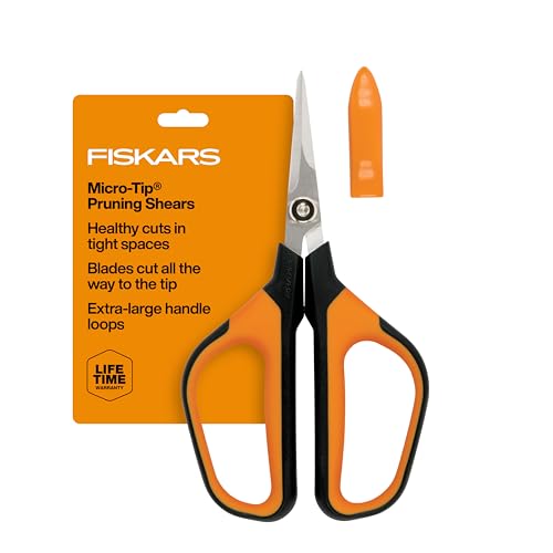 Fiskars 7" Loop Micro-Tip Pruning Shears, Garden Snips for Intricate Cuts | For Trimming Flowers, Plants & Herbs, Steel Blades Stay Sharp, X-Large SoftGrip Loop Handles, Ambidextrous, Includes Sheath - style: Micro-Tip Shears