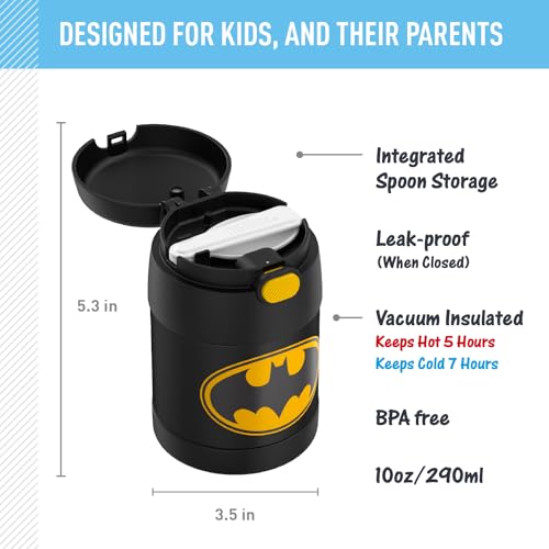 THERMOS FUNTAINER Kids Food Jar with Spoon, 10oz, Batman - color: Batman, size: 10 Ounce