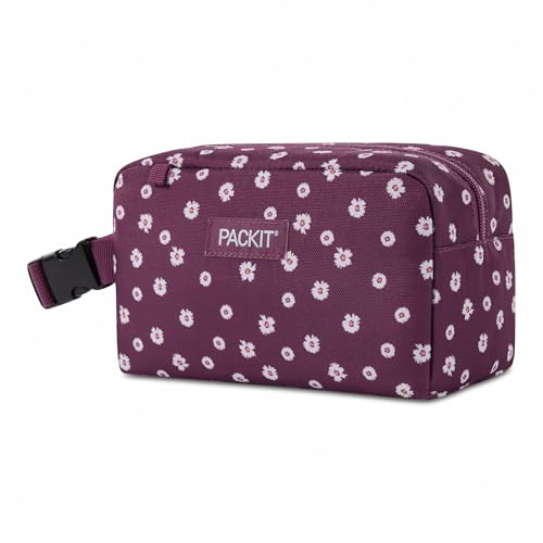 PackIt Freezable Snack Box, Ditsy Daisy Plum | Built-in ice packs, EcoFreeze+ Technology, Mini cooler, Office snacks, Small lunches, Buckle handle, Collapsible, Reusable - color: Ditsy Daisy Plum