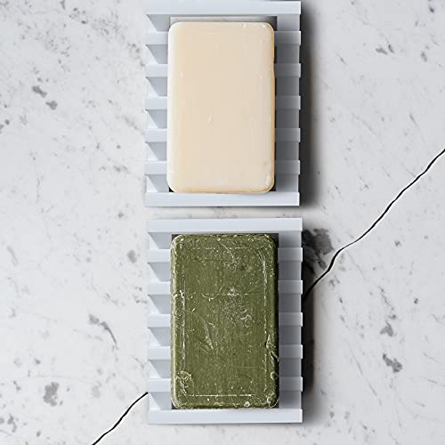 Topsky 2Pcs Soap Dish Holder, Non-Slip Bathroom Accessories Silicone Soap Case Saver, Sink Deck Bathtub Shower Dish Soap Drainer, Silicone Holder for Soap, Sponges, Scrubber (White) - color: White