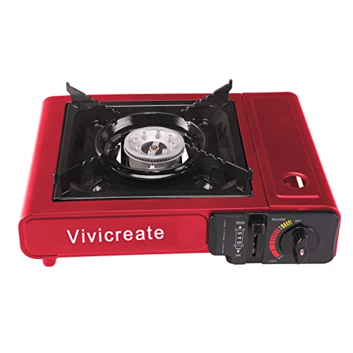 Vivicreate Portable Butane Stove 8500 BTU, Butane Stove with Auto Ignition for Camping, Lightweight Portable Gas Stove Burner with Safety Lock, Butane Burner, Estufa de Gas Portatil(Red) - color: Red