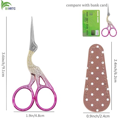 BIHRTC 3.6" Embroidery Scissors,Sharp Tip with Leather Case for Sewing | Pointed Stainless Steel Tip, Includes Leather Cover for Cross-Stitch,Threading,Handcraft,Art Work,DIY,Crafting - color: Yellow Pink, size: 3.6inch
