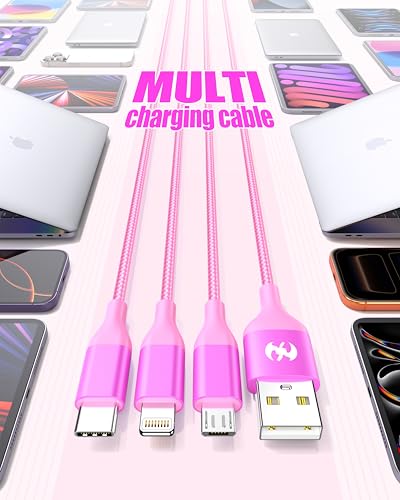 3 in 1 Multi Charging Cable for Multiple Devices Fast Charge Cord 2Pack 4FT | Car Travel Essentials,MFI Certified Universal Phone Charger with Type C/Micro USB/Lightning for iPhone17-5 iPad Android Rose - color: Rose-4ft