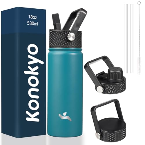 Konokyo 18 oz Insulated Stainless Steel Water Bottle with Straw Lid - color: Light Blue, size: 18 Ounces