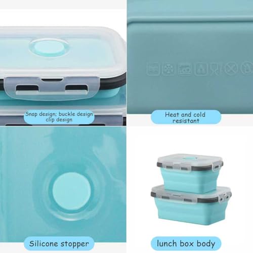 2 Pcs Collapsible Silicone Bowls with Lids, 500ml & 800ml Rectangular Foldable Food Storage Containers, Reusable Meal Prep Bowls, Microwave Freezer Safe, Ideal RV Camping Travel Accessories,Blue - color: Blue