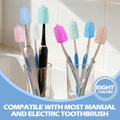 Lapfoon 8 Pack Toothbrush Covers, Silicone Tooth Brush Cover Cap | Toothbrush Caps for Electric & Manual Toothbrush Heads - color: Azure