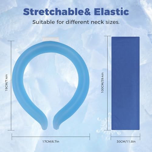 1 Sets Cooling Towel (Towel Color Random)+Cooling Neck Ring – Reusable PCM Cooling Ring Stays ~64°F for 60-120 Min, Quick Dry Microfiber Towel, Insulated Storage Bag for Family Outdoor Sports Hiking - size: 1