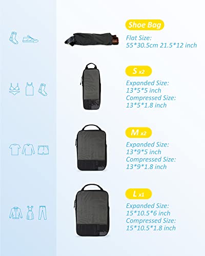 BAGSMART Compression Packing Cubes for Travel Essentials - color: Mix-Stormbreak, size: Set of 6