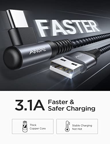 AINOPE USB to USB C Cable [2-Pack, 6.6ft] 3.1A Fast Charger Type C Right Angle, Resistant Nylon Braided C Type Charging Cable Compatible with Galaxy S10 S9 Plus S21, Note 10 9 LG, Type C Charger - color: Space Grey, size: 6.6FT+6.6FT