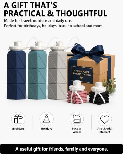 BEAUTAIL Collapsible Water Bottles 21oz/610mL, Silicone Travel Water Bottle - color: Black+Dark Blue