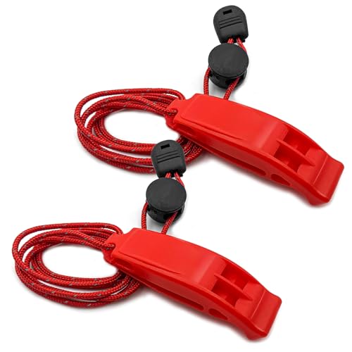 Emergency Survival Whistles, 2 Pack Double Tube Waterproof Safety Whistle with Lanyard