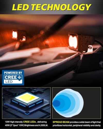 Red LED Pods 3" 40W Diffused CREE LED Pod Lights | Red LED Chase Light Bars Fishing Hunting Emergency Safety Signal Trailer Lights for Truck Pickup Tractor Van Boat UTV - color: Red