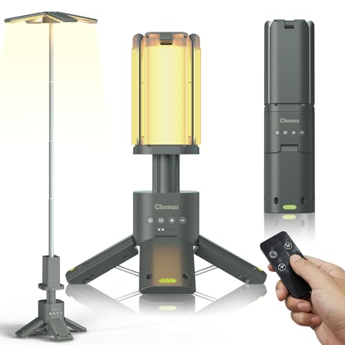 Clemas Telescopic Camping Lights with Remote Control,14000 mAh Rechargeable,6000LM Led Lanterns with Memory Function, Dimmable Magnetic Job Work Light,Tent Lamp,Portable Power Supply IPX5 (Space Gray) - color: 3.6Ft Space Gray