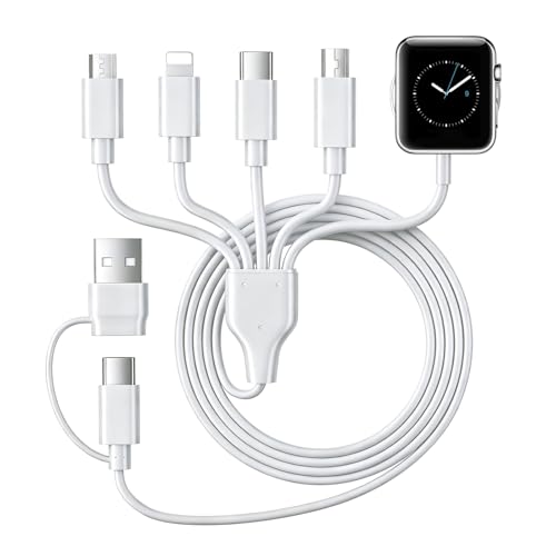 YIFYSUN 5-in-2 Multi Charging Cable for Apple Watch Charger : USB A/C Input, Type C/IP/Micro USB/Mini B Cable Cord for iWatch Ultra/SE/10-1/iPhone 17-11/Galaxy S25-S20/Garmin GPS-White, 4FT - color: White