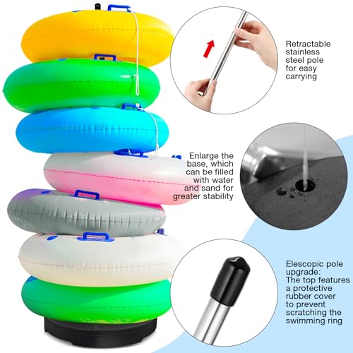 Pool Float Storage Rack Pool Float Holder Stainless Steel Equipment Holder Water Filling Base Portable Scalable Outdoor Rack for Swimming Outdoor Storage(13 x 59 in,Black) - color: Black, size: 13 x 59 in
