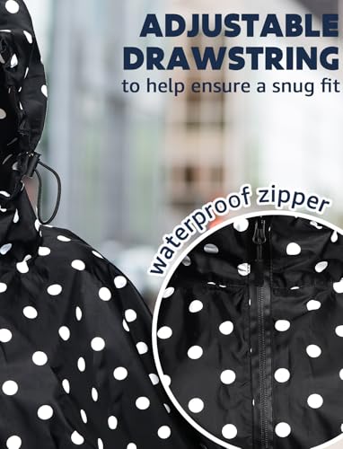ANYOO Waterproof Rain Poncho Lightweight Reusable Hiking Hooded Coat Jacket for Outdoor Activities - color: F Dot Black