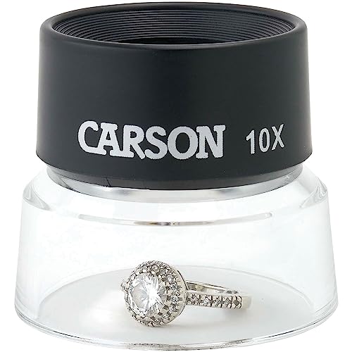 Carson LumiLoupe 10X Power Black/Clear Stand Magnifier, Ambient Light, 1.0 inch Lens Diameter, 2.0 inch Base Diameter, 2.0 x 1.75 x 2.0 inches, 0.05 kg - size: Single Pack