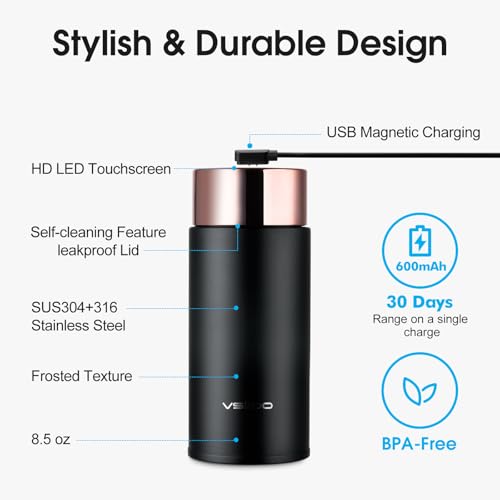 VSITOO S1 Lite Mini 8.5oz Insulated Self-Cleaning Water Bottle for Purse - color: Black, size: 8.5 Ounces