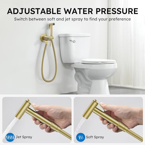 Arofa Built-in Hot and Cold Bidet Sprayer, Warm Water Bidet, Brushed Gold - color: Gold, size: Built-in Hot & Cold Water Modes-Round