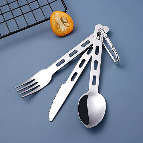 Camp Flatware Sets- Stainless Steel Spoon Fork Knife - Matching Matching Quick Hook - Ultralight Utensils for Backpacking/Hiking/Camping - 3.5oz