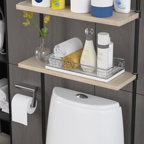 Toilet Paper Basket, 13 Inch Bathroom Toilet Tank Basket with Handles White | Bathroom Basket, Back of Toilet Basket, Toilet Tank Tray, Toilet Organizer for Toilet Paper Storage, Toiletries & Essentials - color: White