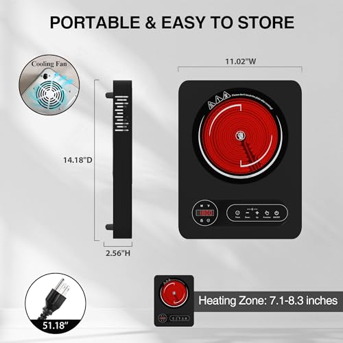 Single Burner Electric Cooktop 1800W,110V Electric Stove Top Burner | Portable Stove with LED Touch Control 10 Power Level, Hot Plate with Child Safety Lock, Timer and Overheat protection - size: Single Electric Cooktop