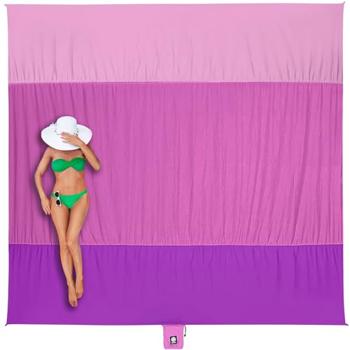 WEKAPO Beach Blanket Sandproof Waterproof, Extra Large Beach Mat, Oversized & Compact Sand Free, Quick Drying Beach Essentials for Vacation, Cruise, Picnic & Camping with Stakes - color: Berrypurple, size: 9x7 FT (1～5 person)
