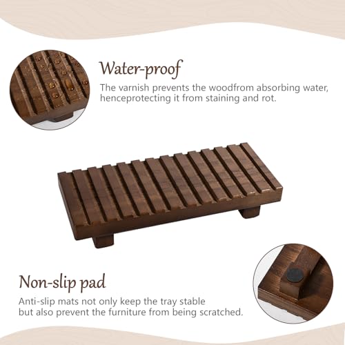 Bathroom Tray Rustic Farmhouse Decor Wood Stand, 8.6" * 3.6" Walnut | Waterproof, Lightweight, Easy Clean, Wood Riser Kitchen soap holder Accessories for Office Desk, Vanity, Counter, Sink - color: Walnut, size: 8.7" x 3.6" x 1.6"