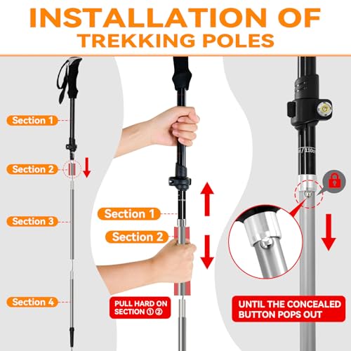 2 Pack Aluminum Trekking Poles, Tri-Fold Collapsible Walking Hiking Sticks - color: Blue