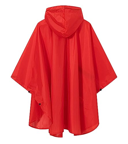 SaphiRose Lightweight Kids Rain Poncho Waterproof Jacket Zipper Up Rain Coat - color: Red, size: 9-13 Years