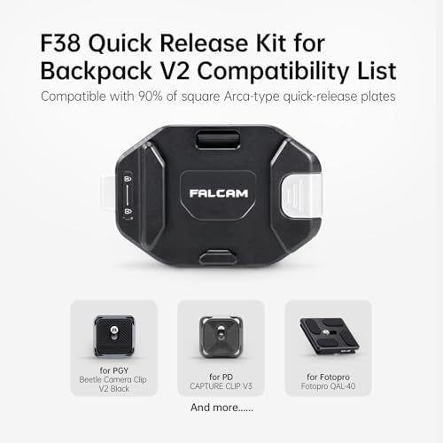 FALCAM F38 Backpack Camera Clip V2 with Plate | Arca-Swiss Quick Release, 30kg/66lb Heavy Load, Dyneema Safety Strap, Belt & Strap Mount for DSLR Action Mirrorless – Black - size: Clip with Plate