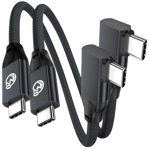 USB C Right Angle Cable 100W 1ft 2Pack, 4K Video 20Gbps USBC 3.2 Cable | Short USBC to USBC 3.2 Gen2x2 Data Cable, Type C PD Charging Fast Charge Cord for iPhone 17 16 15, iPad MacBook, Galaxy S26 - color: Black, size: 1FT+1FT