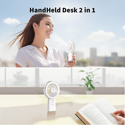 Otlonpe Handheld Misting Fan Portable, Small Personal Hand Held Rechargeable Mist Fan Water Spray, 4000mAh Battery Operated Hand Mister Fans 3-Speed, 4-15 Hrs Runtime for Travel Home Office Outdoor - color: White