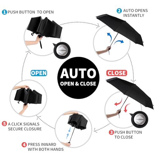 Anntrue Windproof Travel Umbrella, Auto Open Close Lightweight Compact Portable Backpack Folding Umbrella, Perfect for Car, Purse, Men and Women (Black) - color: Black