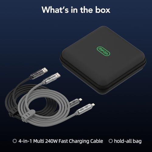 MFish 2-Pack 240W 4-in-1 Multi Charging Cable, Black+Grey, 6.6FT | Carrying Case, USB-A & USB-C to USB-C/Lightning, For iPhone 17/16/15/14, MacBook, iPad, Laptop, Samsung S25/S24 - color: Black+Grey, size: 2-Pack 6.6FT