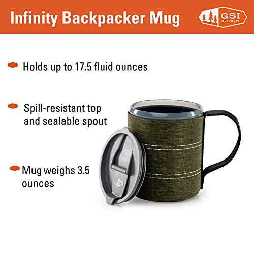 GSI Outdoors Infinity Backpacker Mug I Lightweight, BPA-Free Coffee Cup for Travel, Camping Gear, Backpacking and Outdoors - 17 oz. - color: Heathered Green