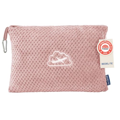 BEDELITE Travel Blanket with Bag, Jacquard Fleece Blanket 65"x40", Pink | Ultra-soft Airplane Blanket, Luggage Sleeve & Backpack Clip, Travel Essentials for Women, Foldable as Pillow for Long Flight - color: Pink