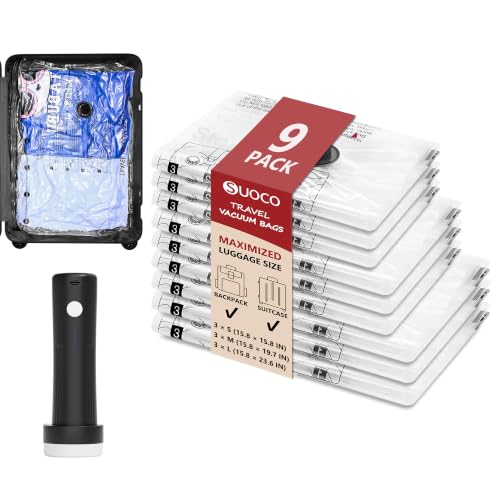 Travel Vacuum Bags for Clothing with Cordless Pump 9 Combo, Clear - color: Clear, size: 9 Combo