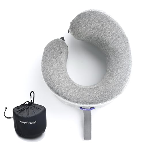 C CUSHION LAB Travel Pillow, Award-Winning Patented Ergonomic Design for Chin & Neck Support Memory Foam Neck Pillow, Compact Airplane Pillow for Traveling, Flight, Car (Gray, Large) - color: Gray, size: Large